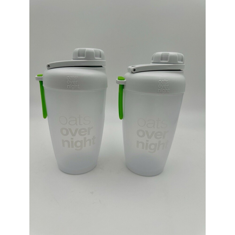 NEW 2 Oats Overnight White Shaker Blender Bottles Oatmeal NEW DESIGN BPA Free